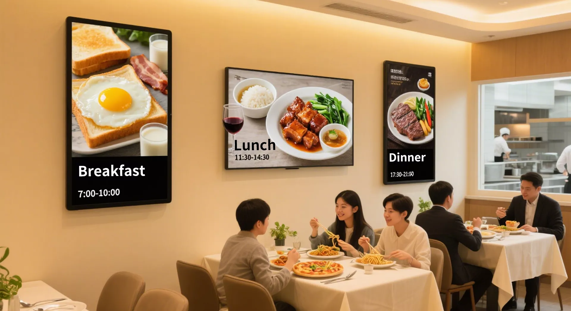As consumers increasingly prioritize dietary health, restaurant digital signage manucan display ingredient nutritional information or recommend dishes based on mealtimes, proactively meeting customer needs to achieve precision marketing.